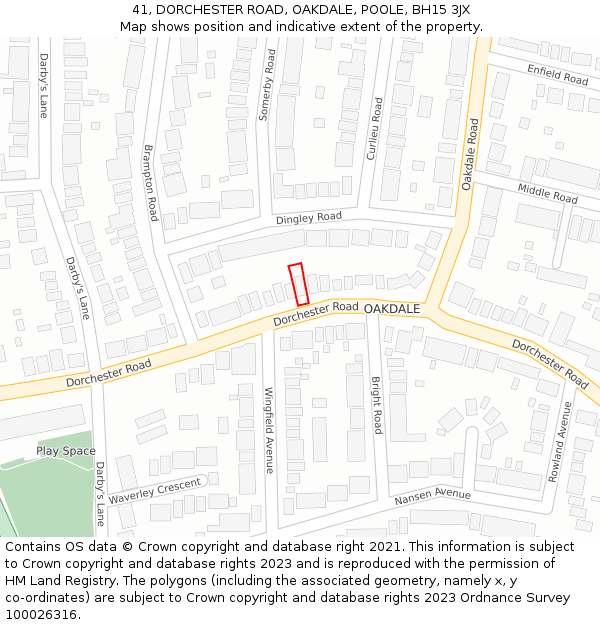 41, DORCHESTER ROAD, OAKDALE, POOLE, BH15 3JX: Location map and indicative extent of plot