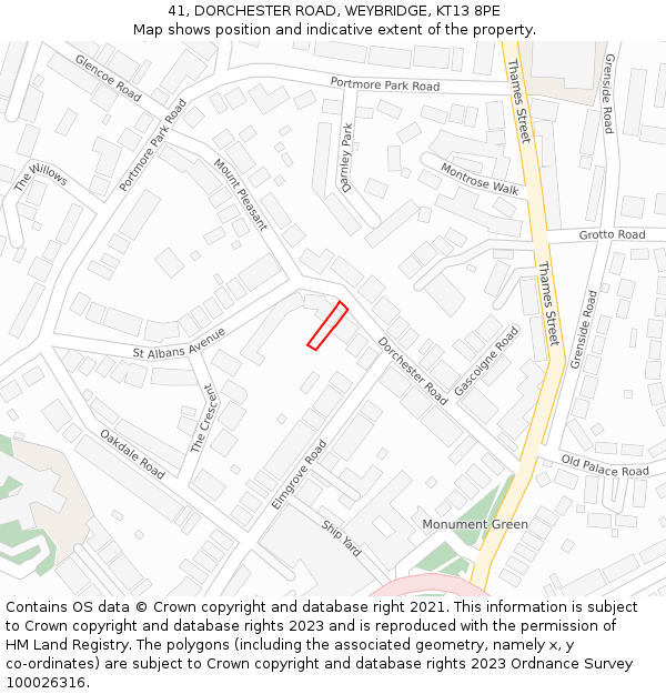 41, DORCHESTER ROAD, WEYBRIDGE, KT13 8PE: Location map and indicative extent of plot