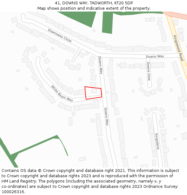 41, DOWNS WAY, TADWORTH, KT20 5DP: Location map and indicative extent of plot