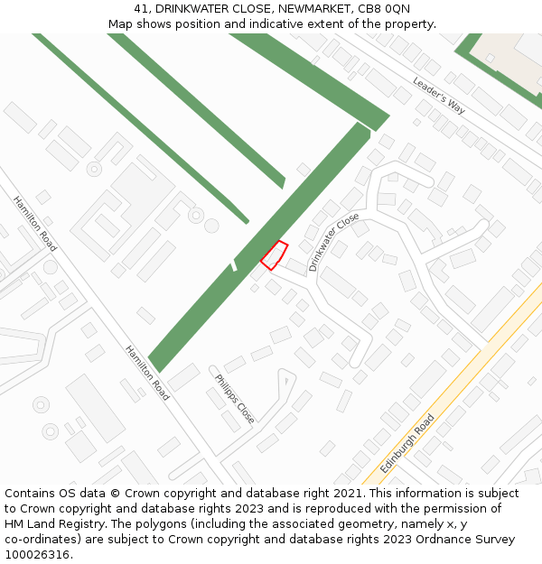 41, DRINKWATER CLOSE, NEWMARKET, CB8 0QN: Location map and indicative extent of plot