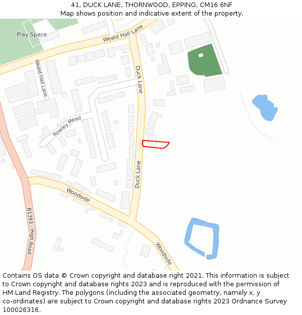 41, DUCK LANE, THORNWOOD, EPPING, CM16 6NF: Location map and indicative extent of plot