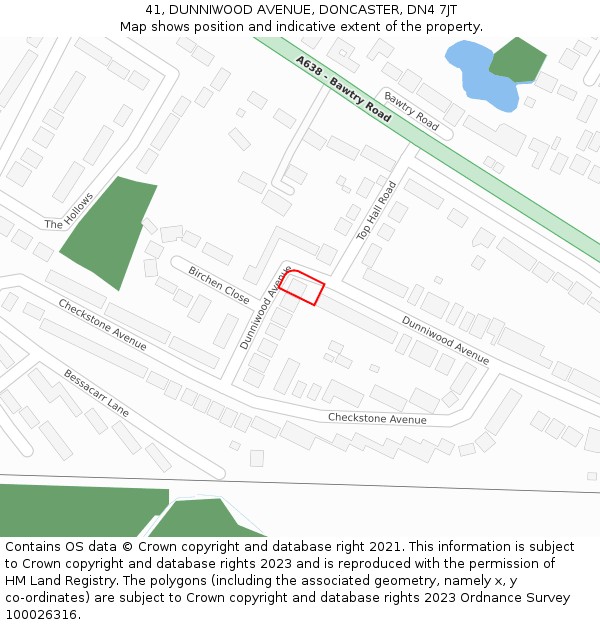 41, DUNNIWOOD AVENUE, DONCASTER, DN4 7JT: Location map and indicative extent of plot