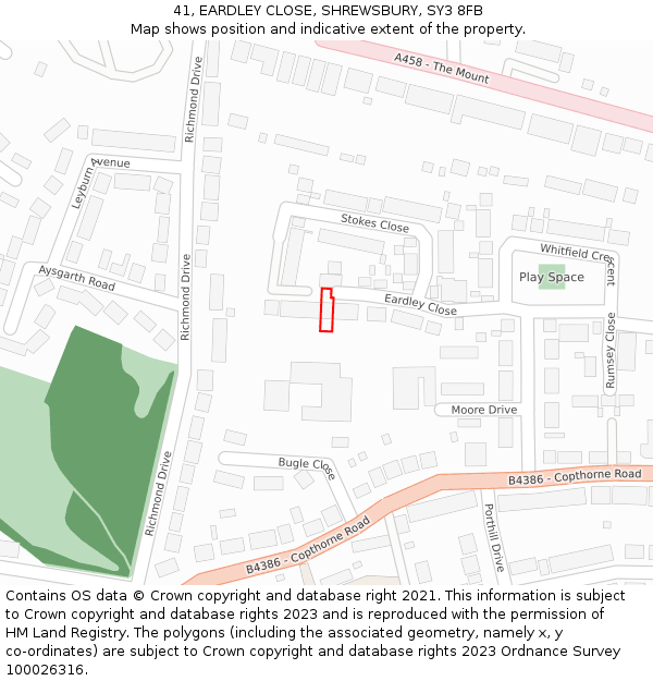 41, EARDLEY CLOSE, SHREWSBURY, SY3 8FB: Location map and indicative extent of plot