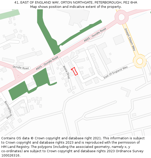 41, EAST OF ENGLAND WAY, ORTON NORTHGATE, PETERBOROUGH, PE2 6HA: Location map and indicative extent of plot