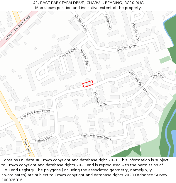 41, EAST PARK FARM DRIVE, CHARVIL, READING, RG10 9UG: Location map and indicative extent of plot