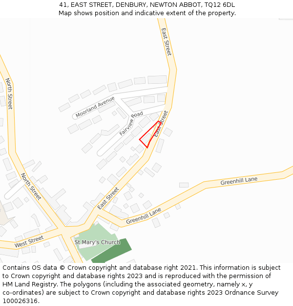 41, EAST STREET, DENBURY, NEWTON ABBOT, TQ12 6DL: Location map and indicative extent of plot
