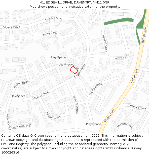 41, EDGEHILL DRIVE, DAVENTRY, NN11 0GR: Location map and indicative extent of plot