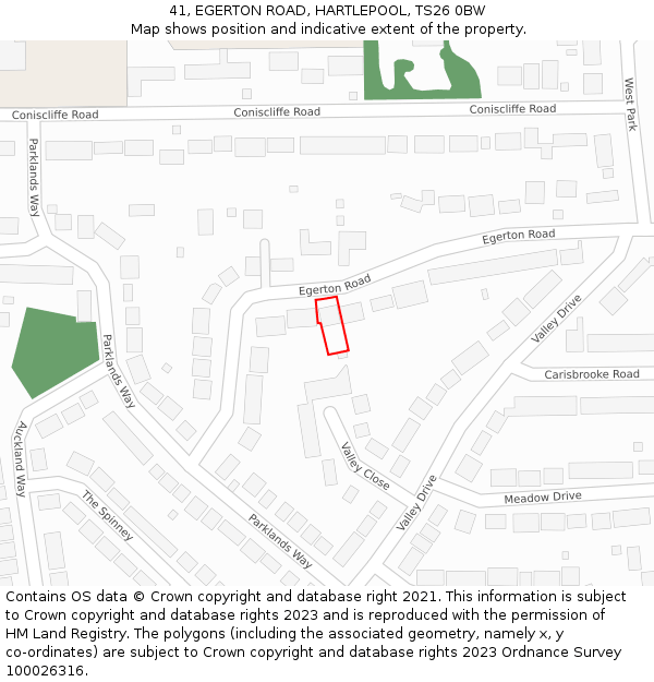 41, EGERTON ROAD, HARTLEPOOL, TS26 0BW: Location map and indicative extent of plot