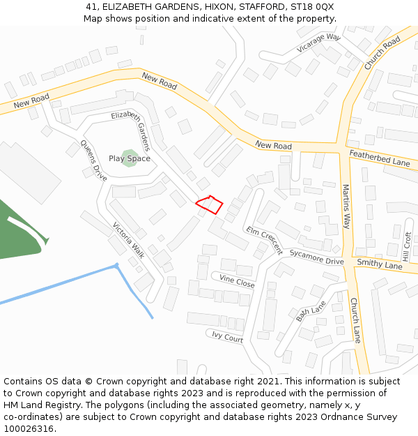 41, ELIZABETH GARDENS, HIXON, STAFFORD, ST18 0QX: Location map and indicative extent of plot