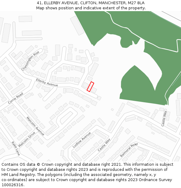 41, ELLERBY AVENUE, CLIFTON, MANCHESTER, M27 8LA: Location map and indicative extent of plot