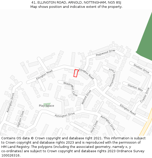 41, ELLINGTON ROAD, ARNOLD, NOTTINGHAM, NG5 8SJ: Location map and indicative extent of plot