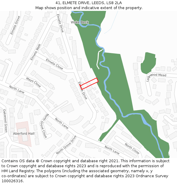 41, ELMETE DRIVE, LEEDS, LS8 2LA: Location map and indicative extent of plot