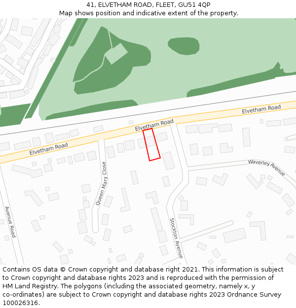 41, ELVETHAM ROAD, FLEET, GU51 4QP: Location map and indicative extent of plot