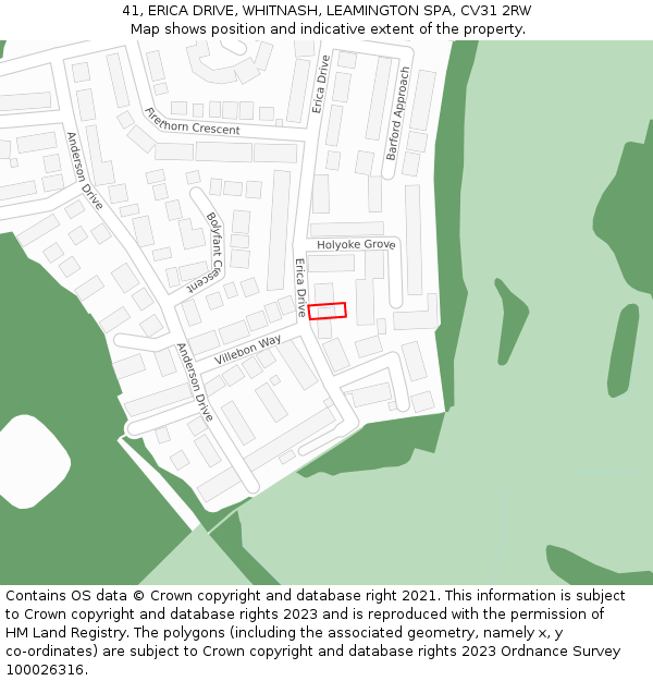 41, ERICA DRIVE, WHITNASH, LEAMINGTON SPA, CV31 2RW: Location map and indicative extent of plot