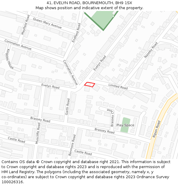 41, EVELYN ROAD, BOURNEMOUTH, BH9 1SX: Location map and indicative extent of plot