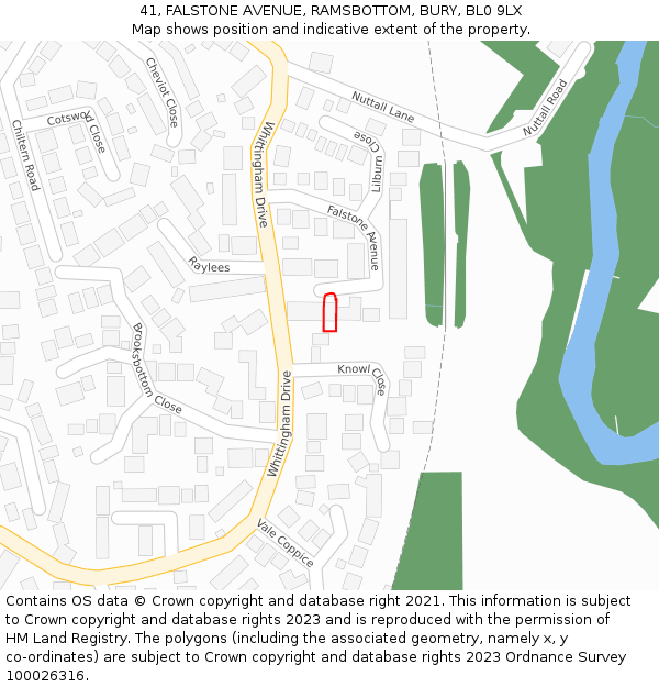 41, FALSTONE AVENUE, RAMSBOTTOM, BURY, BL0 9LX: Location map and indicative extent of plot