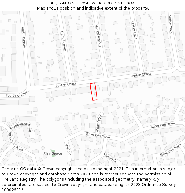 41, FANTON CHASE, WICKFORD, SS11 8QX: Location map and indicative extent of plot