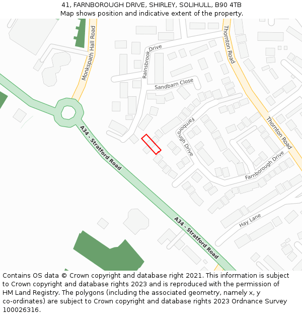 41, FARNBOROUGH DRIVE, SHIRLEY, SOLIHULL, B90 4TB: Location map and indicative extent of plot