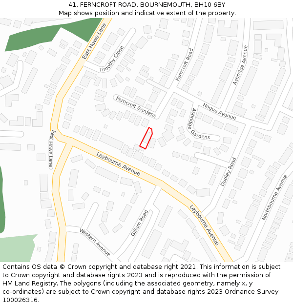 41, FERNCROFT ROAD, BOURNEMOUTH, BH10 6BY: Location map and indicative extent of plot