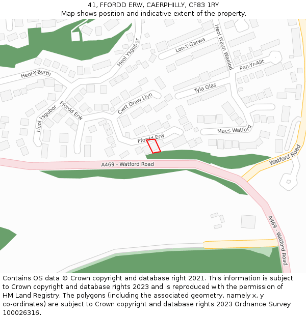 41, FFORDD ERW, CAERPHILLY, CF83 1RY: Location map and indicative extent of plot