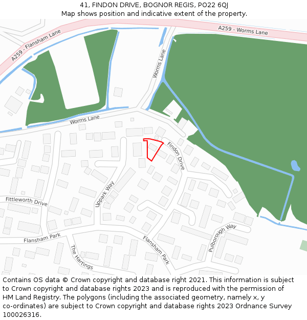 41, FINDON DRIVE, BOGNOR REGIS, PO22 6QJ: Location map and indicative extent of plot