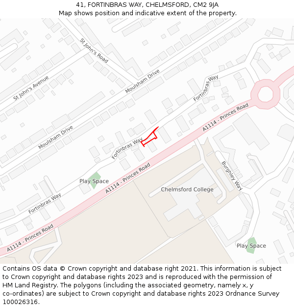 41, FORTINBRAS WAY, CHELMSFORD, CM2 9JA: Location map and indicative extent of plot