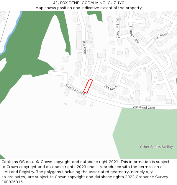 41, FOX DENE, GODALMING, GU7 1YG: Location map and indicative extent of plot