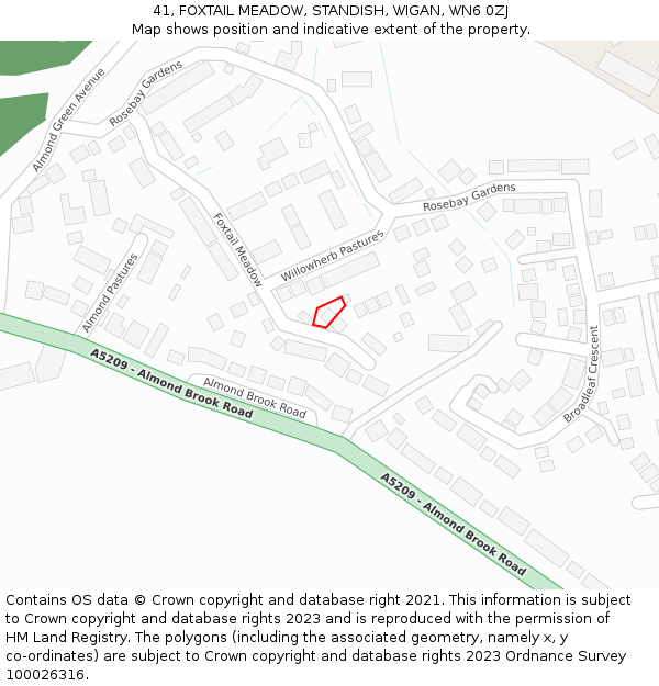 41, FOXTAIL MEADOW, STANDISH, WIGAN, WN6 0ZJ: Location map and indicative extent of plot