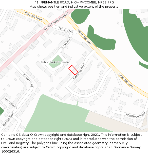 41, FREMANTLE ROAD, HIGH WYCOMBE, HP13 7PQ: Location map and indicative extent of plot