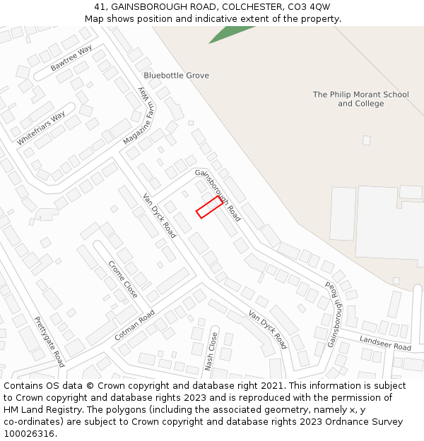 41, GAINSBOROUGH ROAD, COLCHESTER, CO3 4QW: Location map and indicative extent of plot