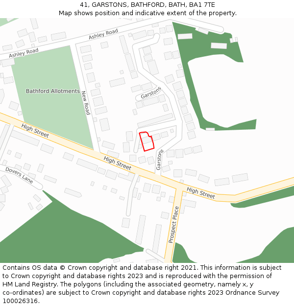 41, GARSTONS, BATHFORD, BATH, BA1 7TE: Location map and indicative extent of plot