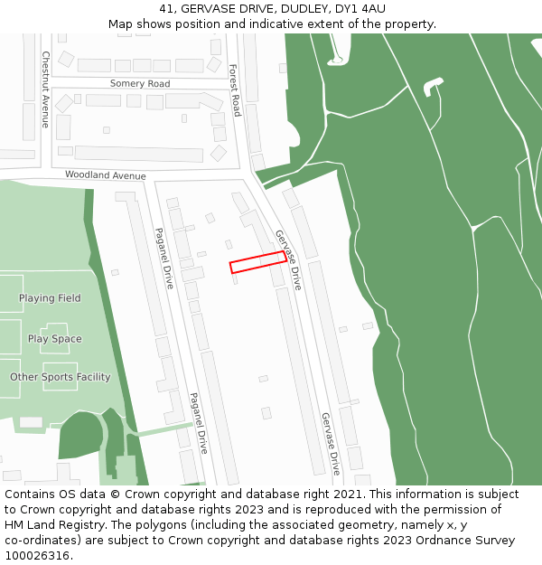41, GERVASE DRIVE, DUDLEY, DY1 4AU: Location map and indicative extent of plot