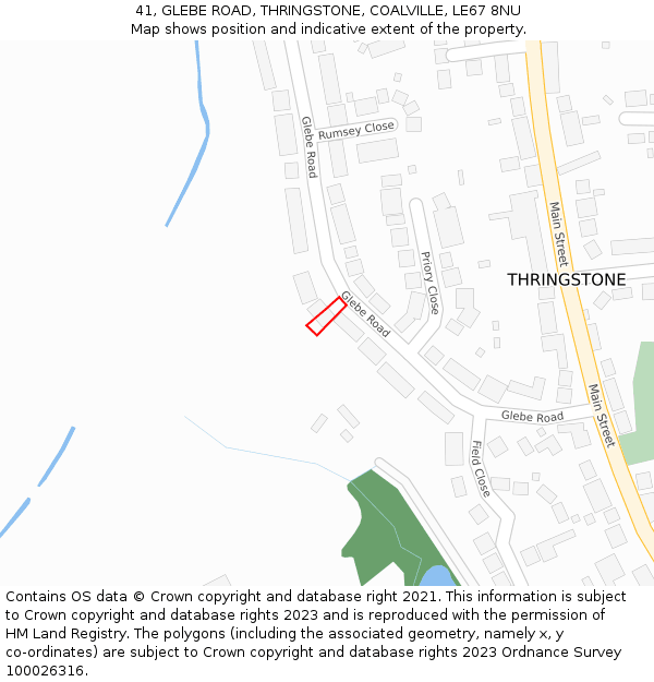 41, GLEBE ROAD, THRINGSTONE, COALVILLE, LE67 8NU: Location map and indicative extent of plot