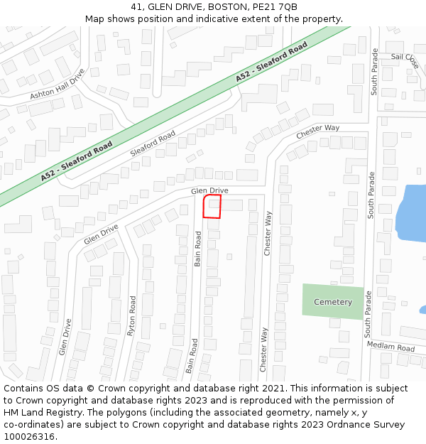 41, GLEN DRIVE, BOSTON, PE21 7QB: Location map and indicative extent of plot
