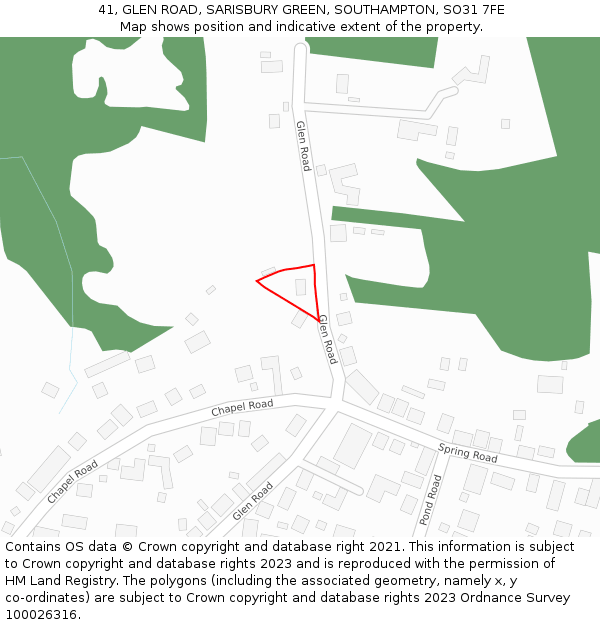 41, GLEN ROAD, SARISBURY GREEN, SOUTHAMPTON, SO31 7FE: Location map and indicative extent of plot