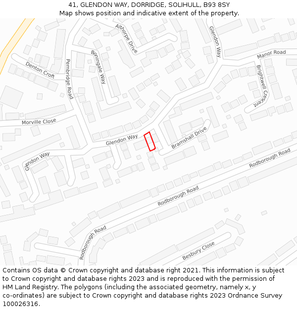 41, GLENDON WAY, DORRIDGE, SOLIHULL, B93 8SY: Location map and indicative extent of plot