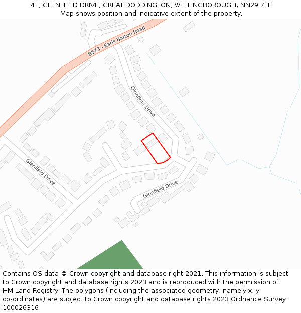 41, GLENFIELD DRIVE, GREAT DODDINGTON, WELLINGBOROUGH, NN29 7TE: Location map and indicative extent of plot