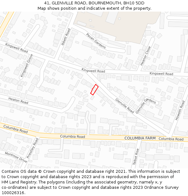 41, GLENVILLE ROAD, BOURNEMOUTH, BH10 5DD: Location map and indicative extent of plot
