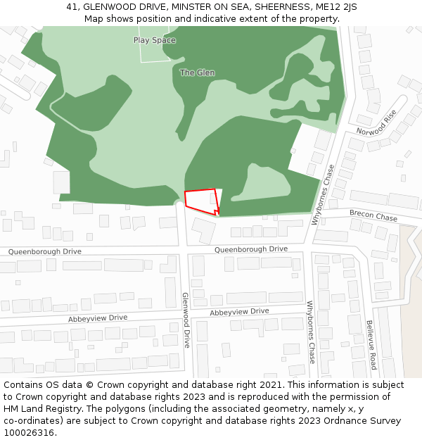 41, GLENWOOD DRIVE, MINSTER ON SEA, SHEERNESS, ME12 2JS: Location map and indicative extent of plot