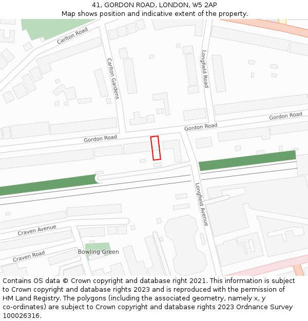 41, GORDON ROAD, LONDON, W5 2AP: Location map and indicative extent of plot