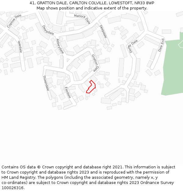 41, GRATTON DALE, CARLTON COLVILLE, LOWESTOFT, NR33 8WP: Location map and indicative extent of plot