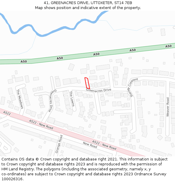 41, GREENACRES DRIVE, UTTOXETER, ST14 7EB: Location map and indicative extent of plot