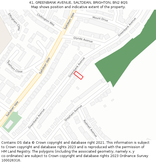 41, GREENBANK AVENUE, SALTDEAN, BRIGHTON, BN2 8QS: Location map and indicative extent of plot