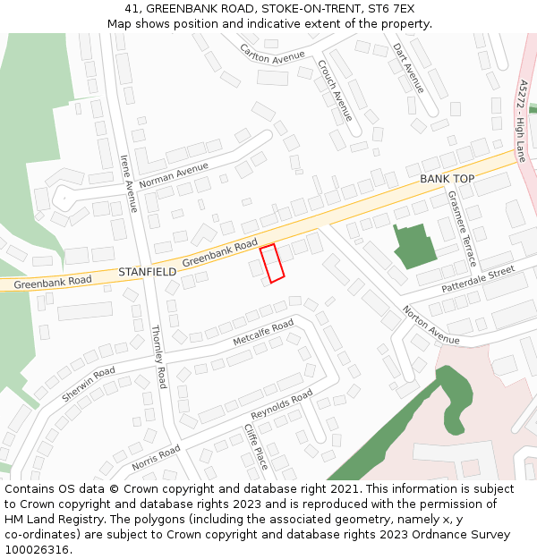 41, GREENBANK ROAD, STOKE-ON-TRENT, ST6 7EX: Location map and indicative extent of plot