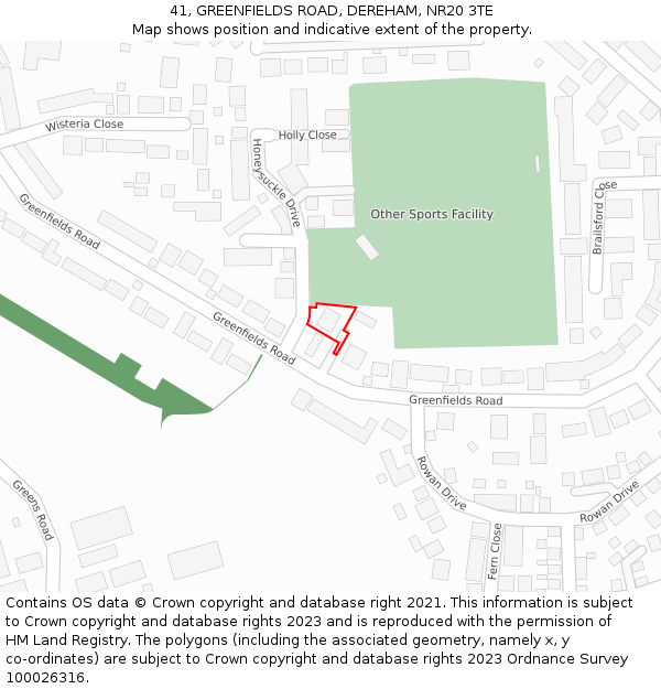 41, GREENFIELDS ROAD, DEREHAM, NR20 3TE: Location map and indicative extent of plot
