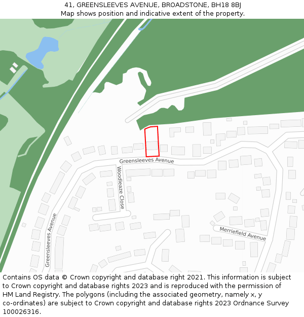 41, GREENSLEEVES AVENUE, BROADSTONE, BH18 8BJ: Location map and indicative extent of plot
