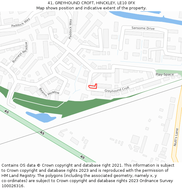 41, GREYHOUND CROFT, HINCKLEY, LE10 0FX: Location map and indicative extent of plot