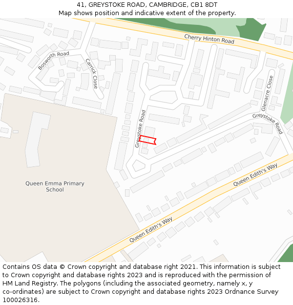 41, GREYSTOKE ROAD, CAMBRIDGE, CB1 8DT: Location map and indicative extent of plot