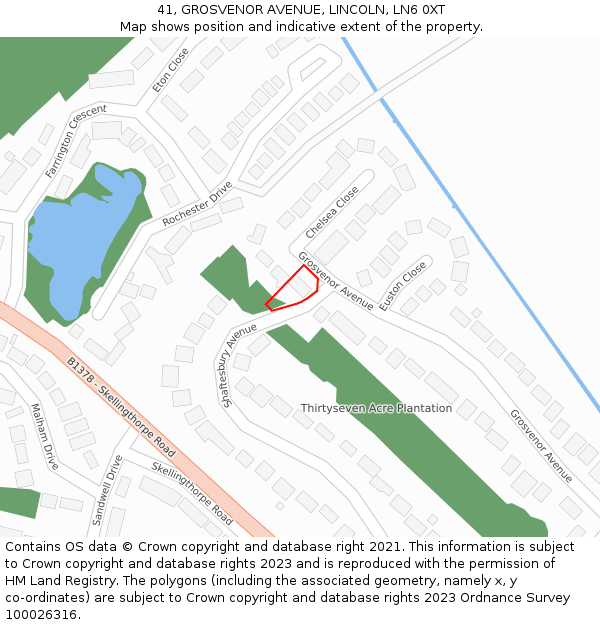 41, GROSVENOR AVENUE, LINCOLN, LN6 0XT: Location map and indicative extent of plot