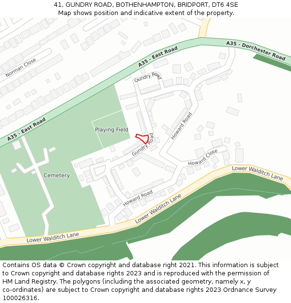 41, GUNDRY ROAD, BOTHENHAMPTON, BRIDPORT, DT6 4SE: Location map and indicative extent of plot